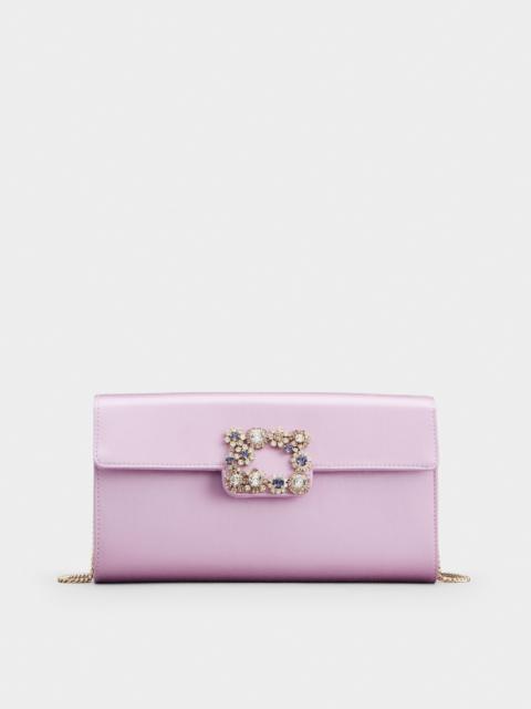 Flower Strass Colored Buckle Clutch in Satin