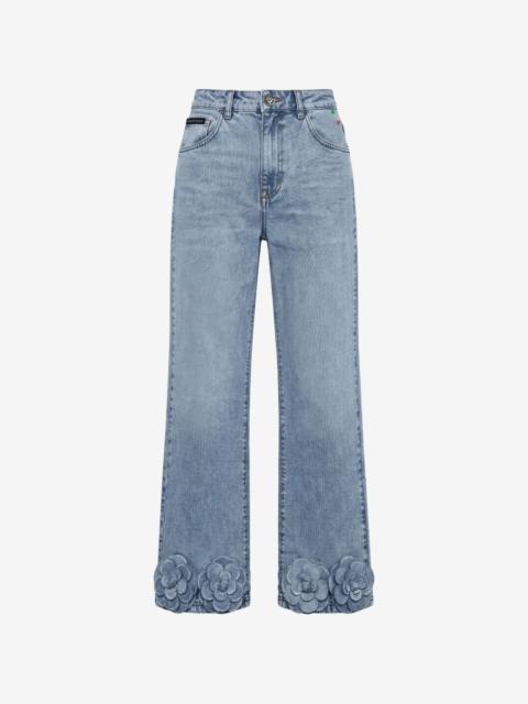 PHILIPP PLEIN strass-embellished floral-appliqué  jeans
