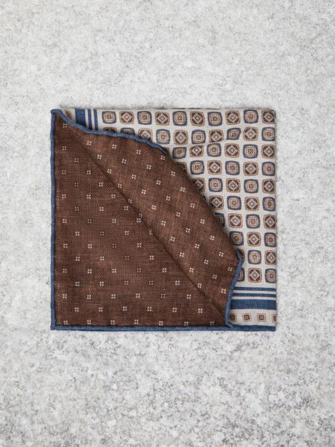 Brunello Cucinelli Double face silk pocket square with geometric design
