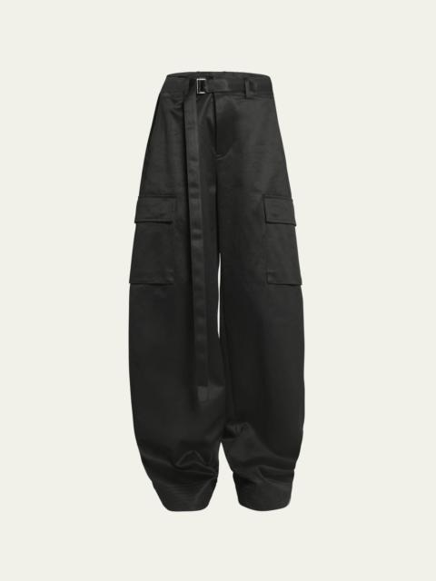 Belted Wide-Leg Cargo Trousers