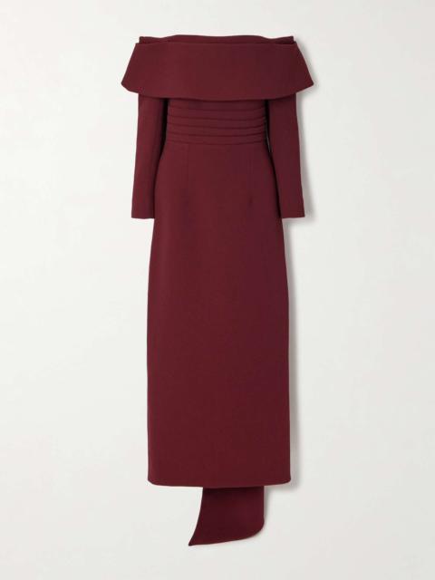 EMILIA WICKSTEAD Derika off-the-shoulder pleated textured-crepe gown Burgundy