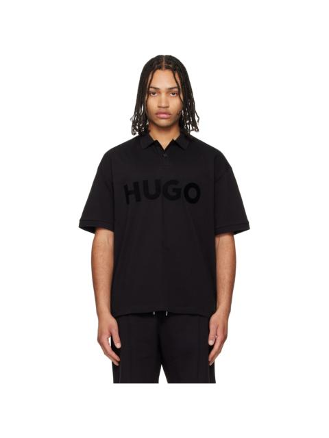 HUGO Black Oversize-Fit Contrast Logo Polo