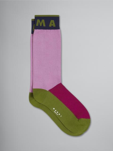Marni PINK FUCHSIA AND GREEN COTTON AND NYLON SOCK