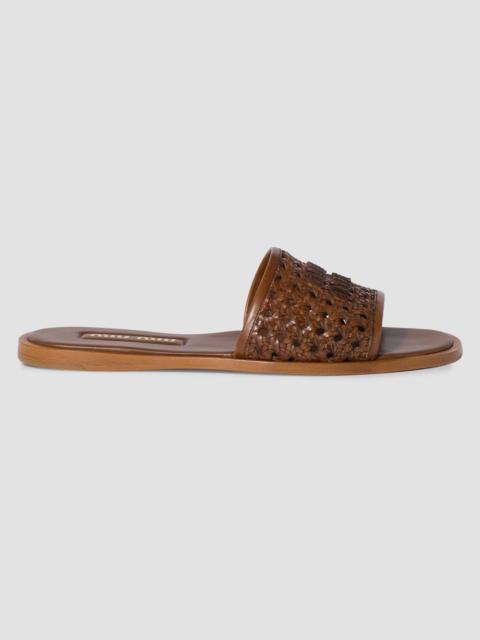 Miu Miu Women's Woven Leather Slides - Brown