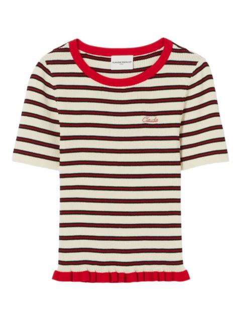 Claudie Pierlot striped embroidered-logo T-shirt
