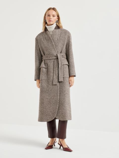 Brunello Cucinelli Virgin wool and silk mélange diagonal belted coat with monili