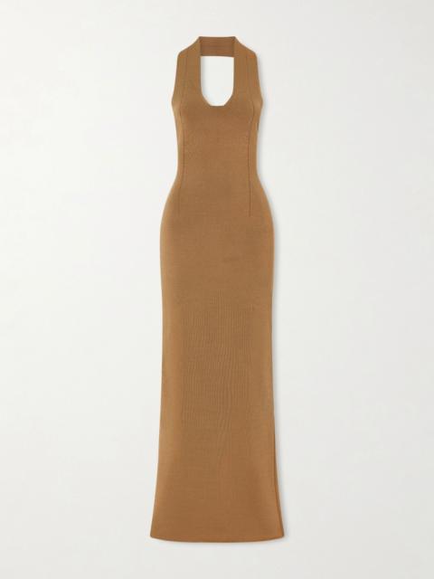 KHAITE Mahi knitted halterneck maxi dress Light brown