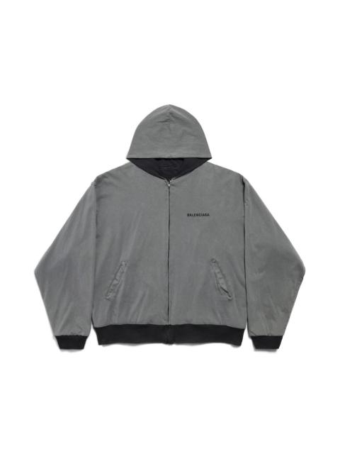 BALENCIAGA Men's Balenciaga Back Reversible Zip-up Hoodie in Grey/faded Black