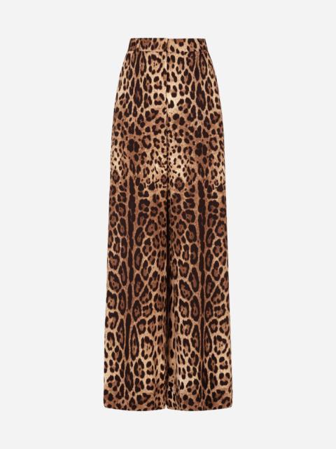 Flared leopard-print cady pants