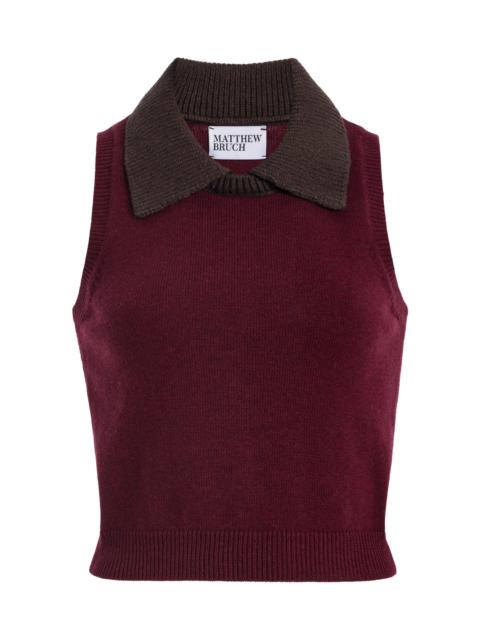 MATTHEW BRUCH Combo Collar Knit Cropped Tank Top