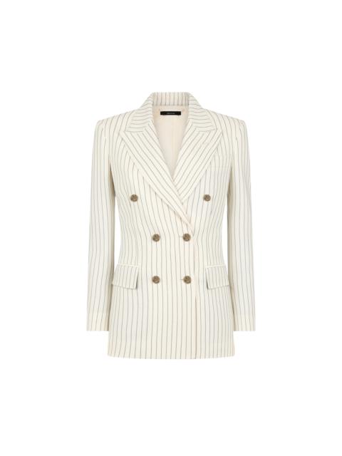 TOM FORD STRIPED WOOL AND SILK BLEND "WALLIS" DOUBLE BREASTED JACKET