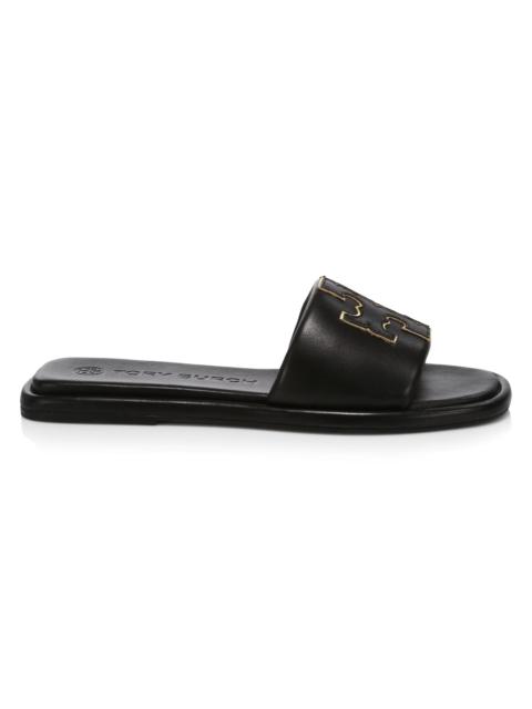 TORY BURCH Women's Double-T Monogram Padded Leather Slide Sandals - Perfect Black