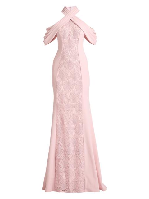 TADASHI SHOJI Women's Cold-Shoulder Corded Lace Gown - Rose Quartz