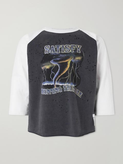 SATISFY Logo-Print Distressed MothTech™ Organic Cotton-Jersey T-Shirt