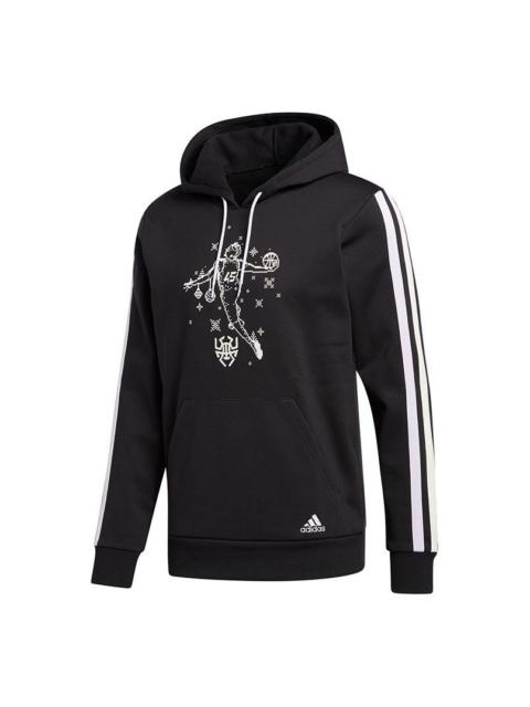 adidas Don Decorate Po Solid Color Stripe Basketball Casual Sports hooded Pullover Black GU0505