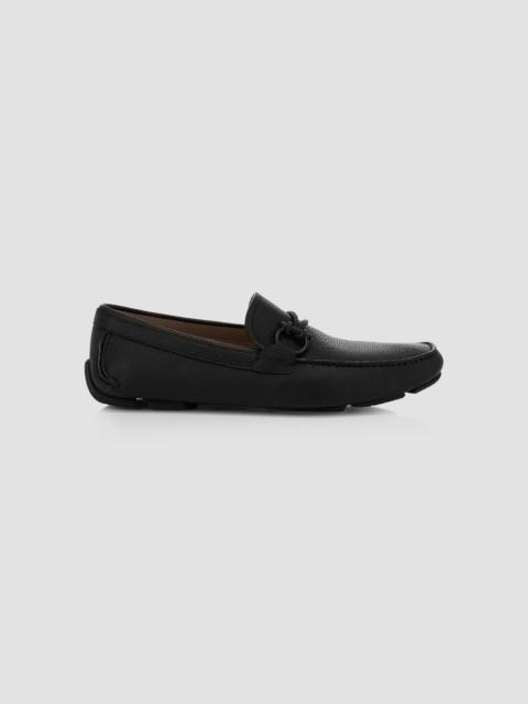 FERRAGAMO Men's Front Buckle Leather Driver Loafers - Nero