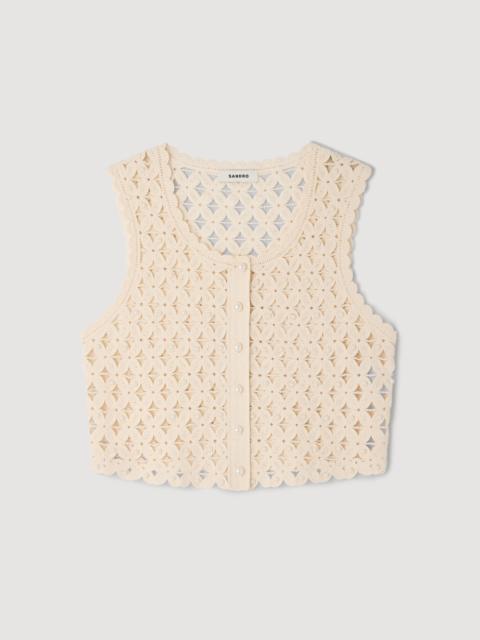 Sandro BEADED CROCHET KNIT TOP