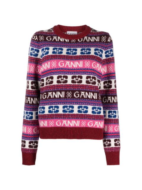 GANNI intarsia-knit crew-neck jumper