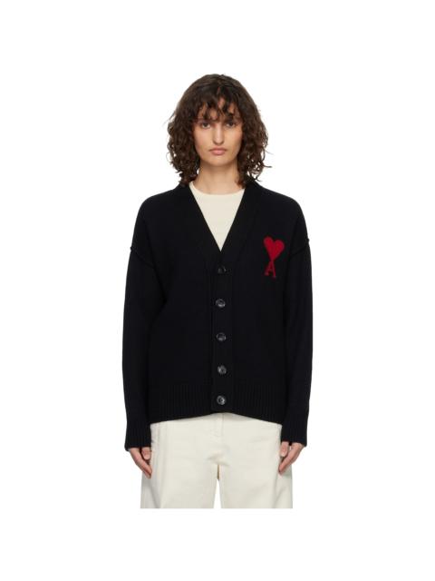 AMI Paris Black Wool Ami de Coeur Cardigan