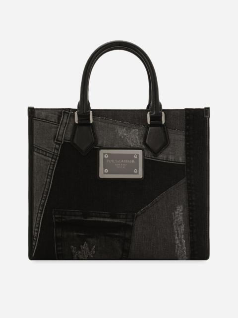 Small patchwork denim shopper