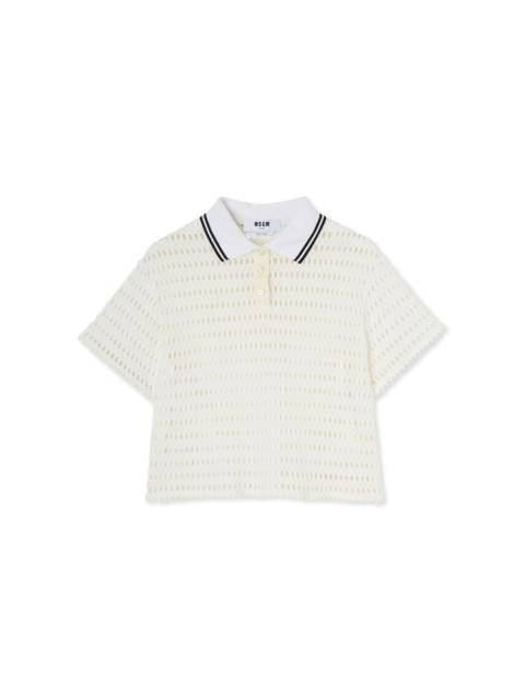 Cotton mesh polo shirt with knitted collar