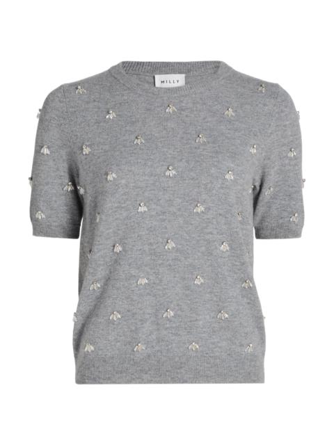 MILLY Women's Rosalyn Rhinestone-Embellished Short-Sleeve Top - Grey