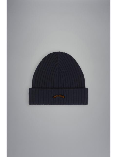 Paul & Shark RIBBED WOOL BEANIE WITH ICONIC BADGE