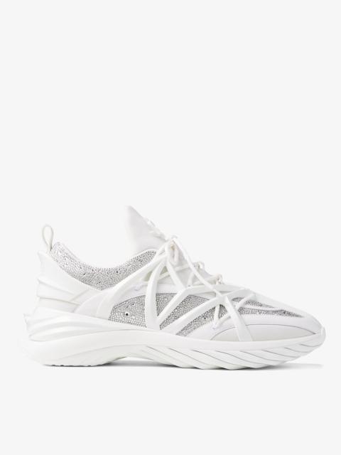 JIMMY CHOO Cosmos/M
White Neoprene and Leather Low-Top Trainers with Crystals