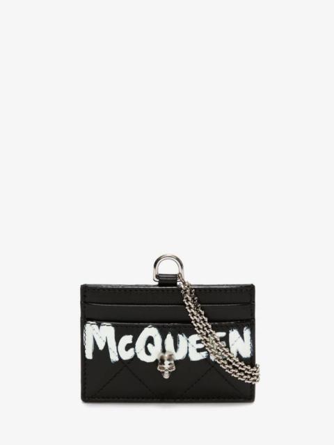 Mcqueen Graffiti Card Holder With Chain in Black/white