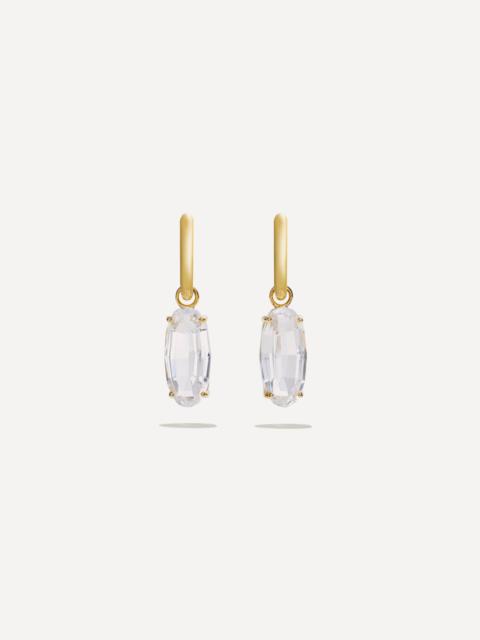 By Pariah 14ct Gold Ellipse White Topaz Step Hoop Earrings