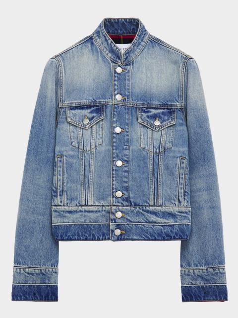 Alexander McQueen Men's Band-Collar Denim Jacket