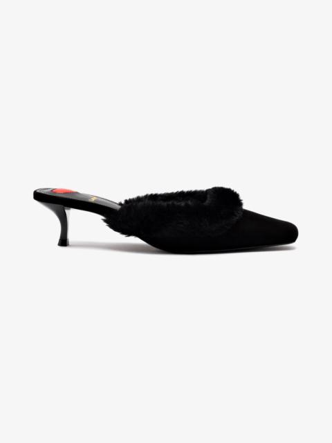Larroudé Amal Faux Fur Mule In Black Suede