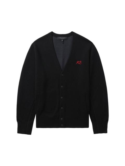 logo-embroidered fine-knit cardigan