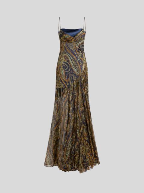 Etro LONG SILK DRESS WITH DRAPING AND PAISLEY MOTIF