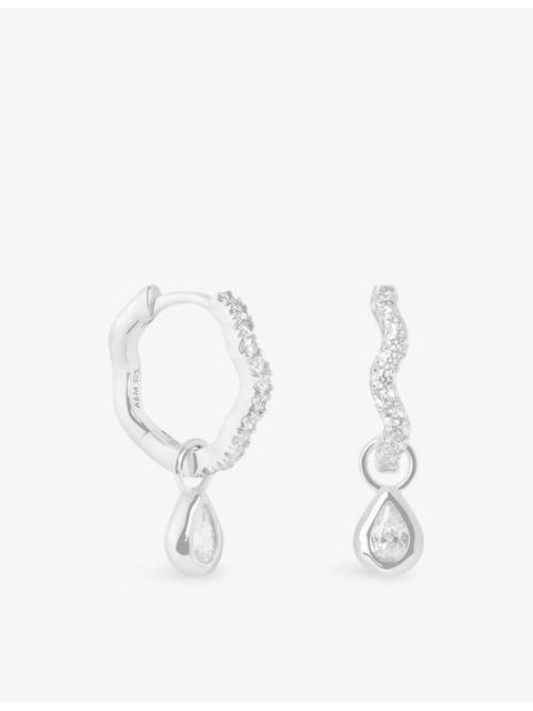 ASTRID & MIYU Crystal Ripple Rhodium-Plated Sterling Silver Pear Charm Huggie Earrings