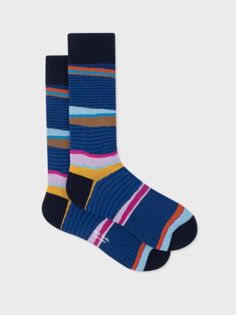 Paul Smith Blue 'Plains' Stripe Socks