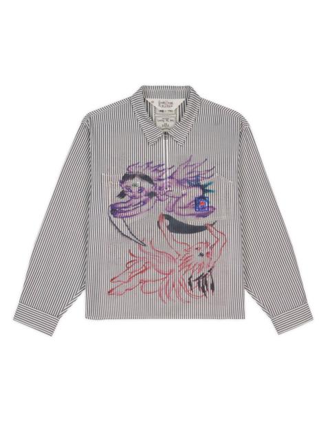 BRAIN DEAD Angel Striped Half Zip Work Shirt - Natural