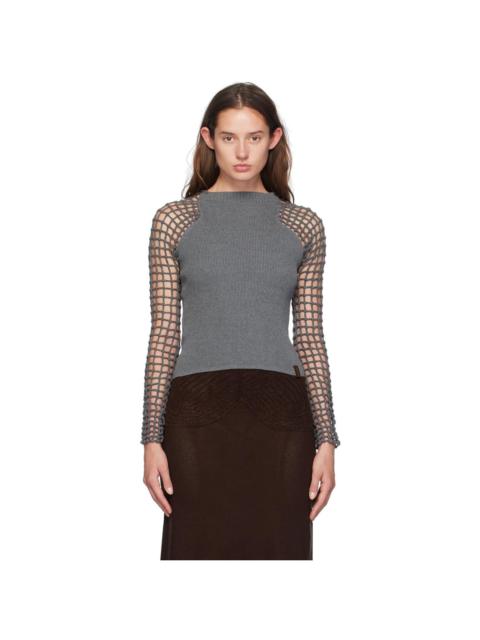 ISA BOULDER Gray Spider Net Long Sleeve T-Shirt