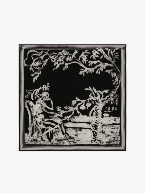 Alexander McQueen Blake Illustration Scarf in Black/ivory