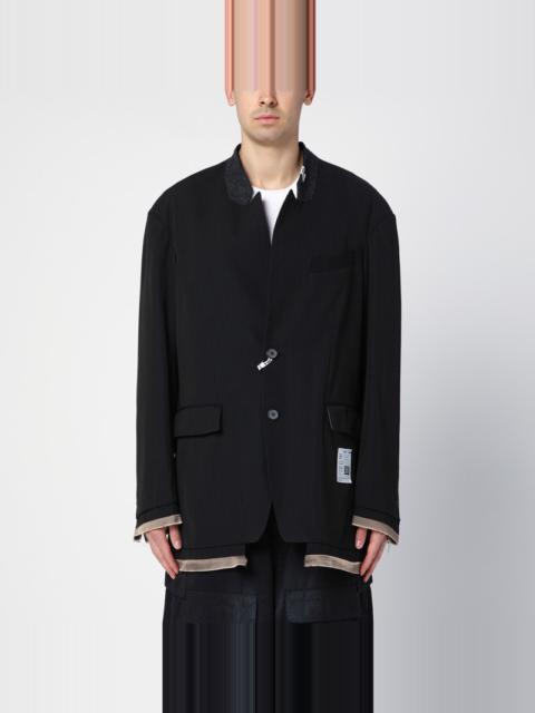 Maison MIHARAYASUHIRO Black wool-blend jacket with raw cut hem