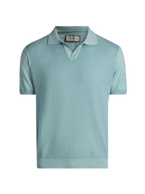 Canali Men's Micro-Stitch Wool & Silk Polo Shirt - Blue