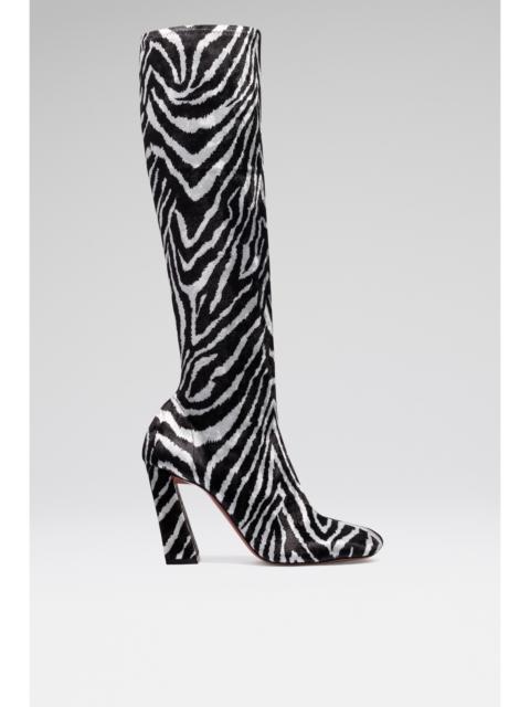 Amina Muaddi MARINE STRETCH BOOT STRETCH ZEBRA VELVET