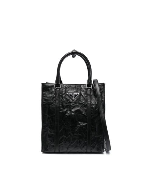 Prada logo-plaque crinkle-effect tote bag
