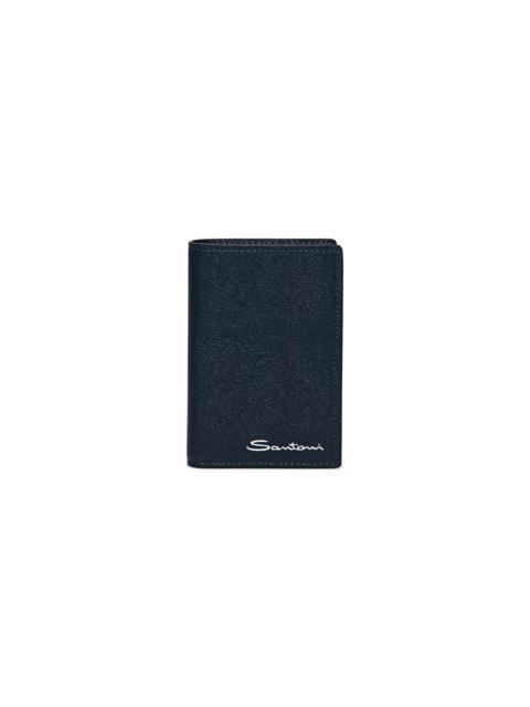 Santoni Blue saffiano leather vertical wallet