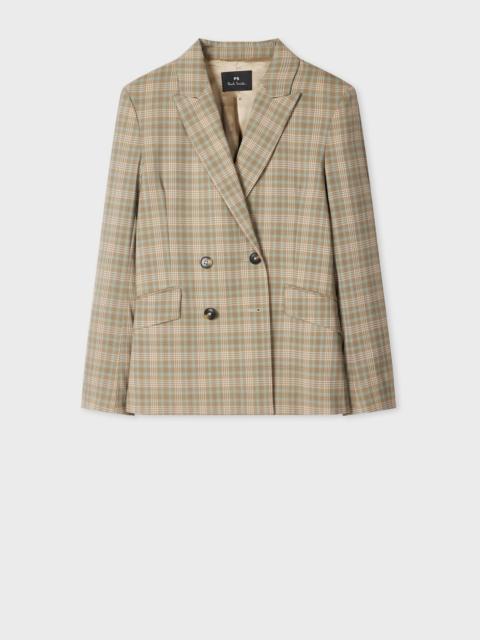 Paul Smith Women's Cream and Blue Check Double-Breasted Blazer