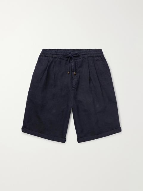 Brunello Cucinelli Straight-Leg Pleated Linen Drawstring Bermuda Shorts