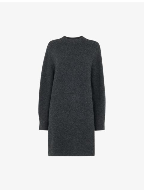 WHISTLES Ava round-neck wool knitted mini dress