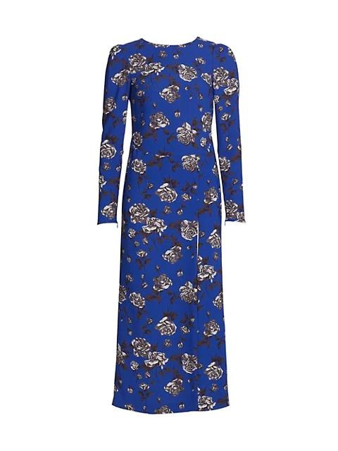 REDValentino Rose-Print Long Sleeve Midi-Dress