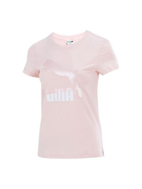 (WMNS) PUMA Classics Logo Printing Round Neck Sports Short Sleeve Pink Red 532282-36