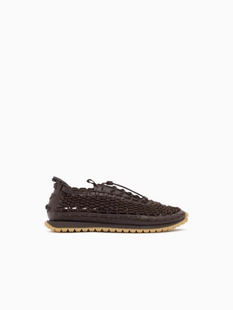 EMPORIO ARMANI SNEAKERS WITH WOVEN DESIGN AND RUGGED RUBBER SOLE